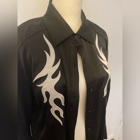 12th Tribe Black Button Down with White Flame Design - Picture 2 of 7